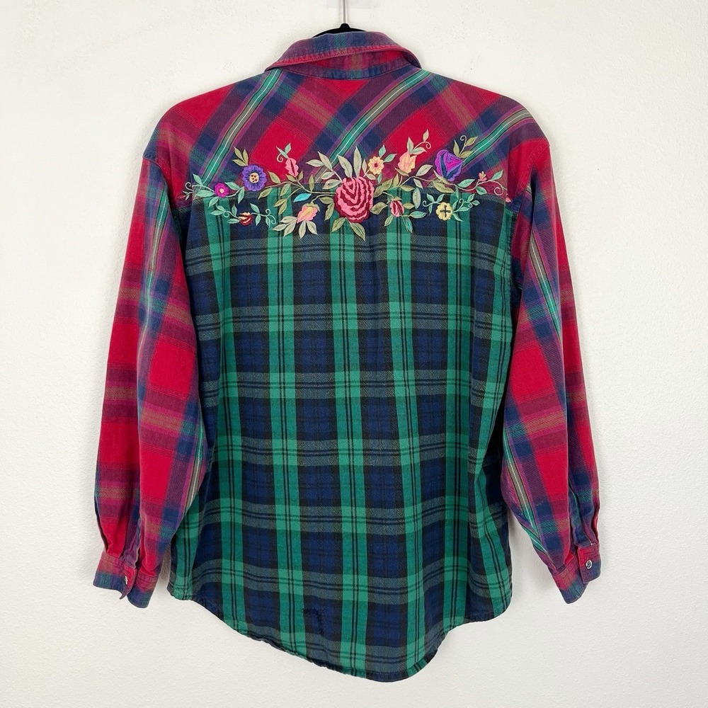 Vintage Embroidered Plaid Flannel Shirt - Picture 3 of 13